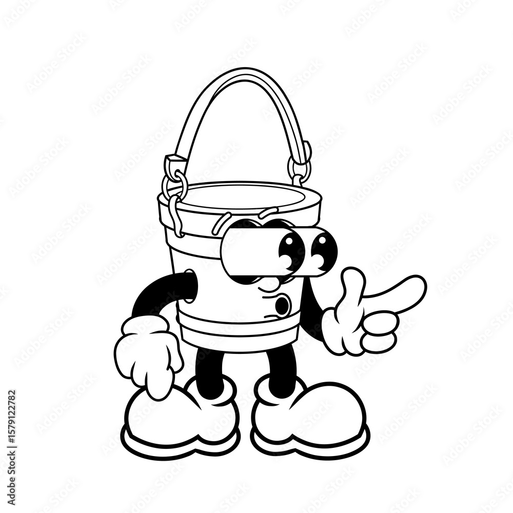 Naklejka premium Retro character design from shocked bucket outline