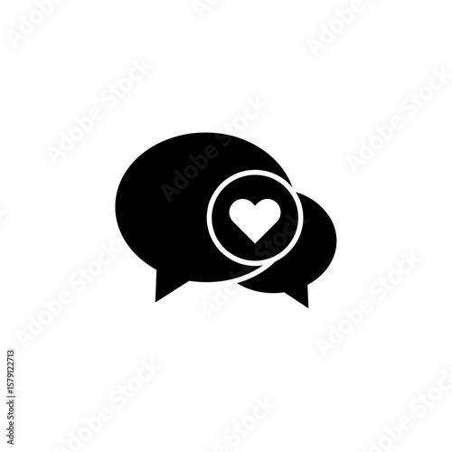 Love in Conversation: A simple yet impactful illustration of two speech bubbles, one containing a heart, symbolizing communication, connection, and sharing affection. 