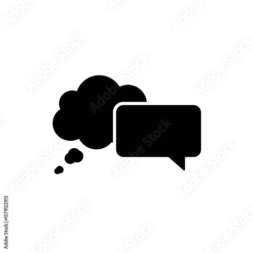 Thought bubble and speech bubble: Simple graphic featuring a speech bubble and a thought bubble, suggesting communication, dialogue, and thought processes in a concise design. 