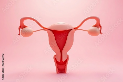 3D model of the female reproductive system on a pink background.