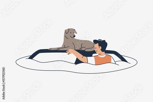 Illustration of Dog Climbed Onto Car Roof to Escape the Flood