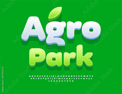 Vector Creative sign Agro Park. Artistic 3D Font. Modern Bold Alphabet Letters and Numbers