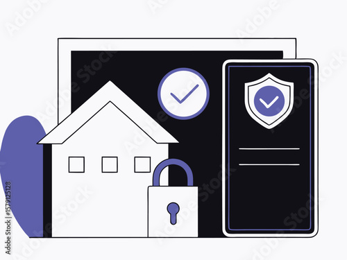 Secure home digital illustration representing property security and smart home automation