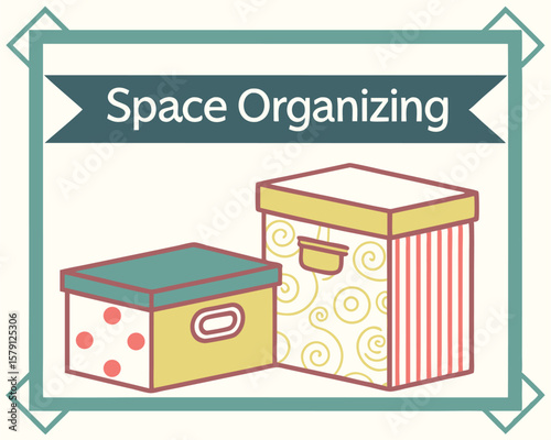 Space organizing concept with decorative storage boxes design illustration on white background