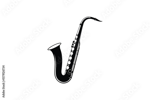 Elegant Saxophone Instrument Depicted in a Striking Black and White Silhouette Style on a Clean White Background for Versatile Design Applications silhouette sleek saxophone