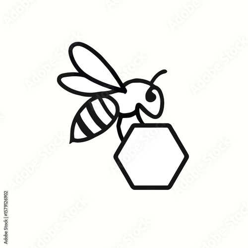 Charming design of a bee carrying a honeycomb, perfect for honey product branding or nature-themed graphic designs.