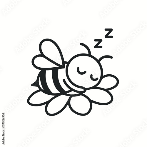 Sleepy bee resting peacefully on a flower, a charming graphic ideal for nature themes, children's designs, and delightful branding.