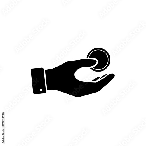 Monetary offering: A minimalist illustration depicts a hand tenderly presenting a single coin, representing themes of wealth, charity, and exchange, conveying a sense of transactional grace.