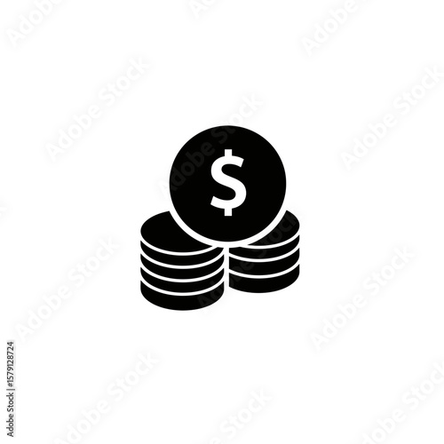 Stacks of Currency: A minimalist depiction of stacked coins featuring a dollar symbol, conveying concepts of wealth, finance, and savings.