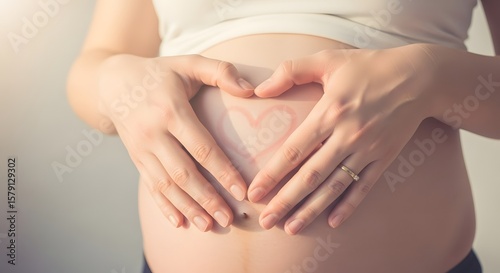 Wallpaper Mural Close-up of a pregnant woman holding her hands in a heart shape over her belly, with a drawn heart. Torontodigital.ca