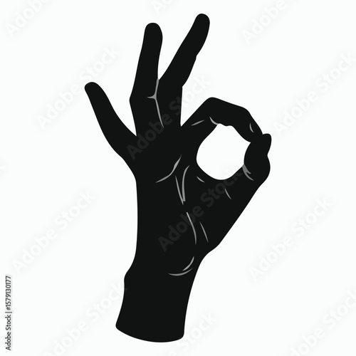 Black gloved hand making peace sign silhouette illustration