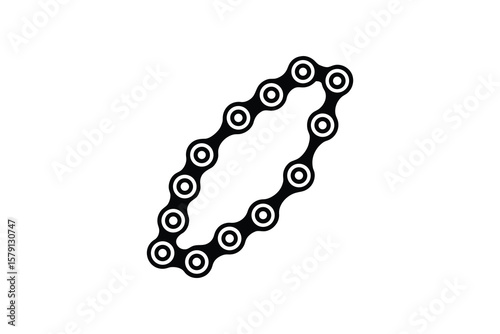 Detailed Black and White Bicycle Chain Illustration Depicting Interlocking Links and Circular Details Presented as a Clean and Striking Silhouette bicycle chain shown clean