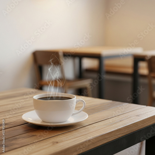 cup of coffee on wooden table