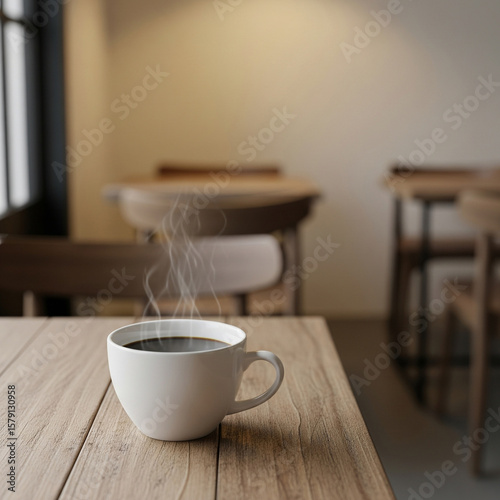 cup of coffee on wooden table