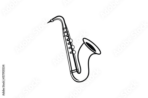 Elegant Black and White Saxophone Illustration with Detailed Key Work and Smooth Curves Artistic Silhouette This image features saxophone clean black white silhouette style