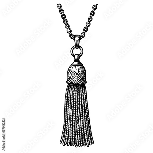 Silver necklace with tassel pendant on chain  
