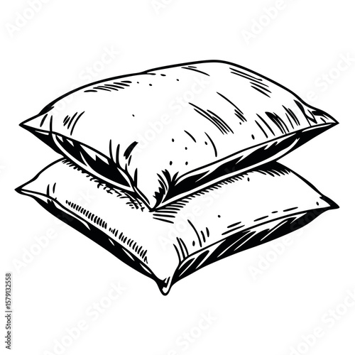 Two stack pillows in sketch style on white background  