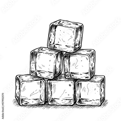 Ice cubes stacked in a pyramid on a light background  