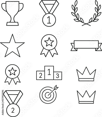 Award ribbons and trophy cup icon set for web and design use
