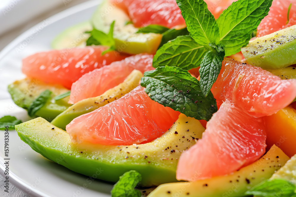 Avocado and Grapefruit Salad with Mint, fresh avocado slices layered with juicy grapefruit segments, fresh mint leaves, and a citrusy vinaigrette. Avocado and Grapefruit Salad with Mint, fresh avocado slices layered with juicy grapefruit segments, fresh mint leaves, and a citrusy vinaigrette.