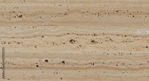 Seamless Texture of Travertine Stone with Beige Color and Natural Holes, Detailed Close-Up for Backgrounds and Design