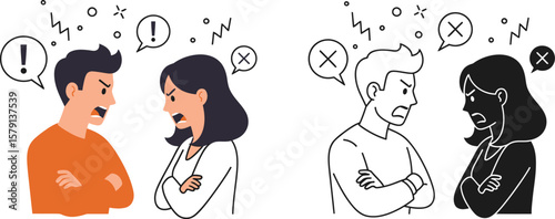 Angry couple conflict illustration vector design for relationship problems and communication breakdown concept