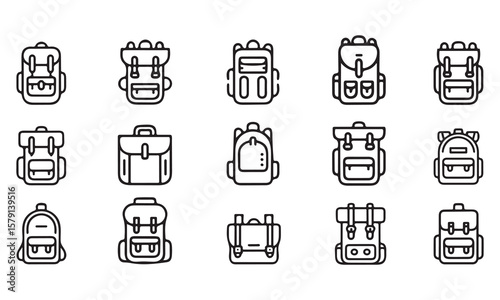 Backpack silhouette icon set line art vector art illustration 
