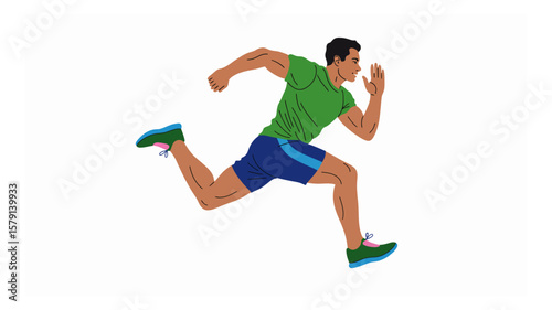Dynamic illustration of a determined man in full stride during a sprint, showcasing athleticism and forward momentum on a clean white backdrop
