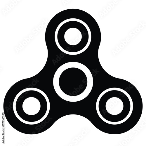Black and White Fidget Spinner Icon with Circular Cutouts on a White Backdrop