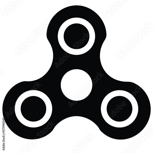Black and White Fidget Spinner Illustration with Circular Design Elements on White