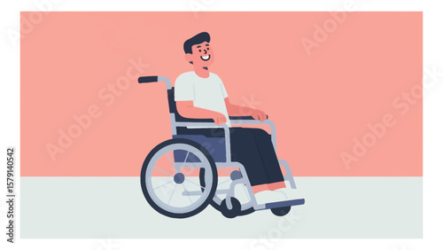 Smiling disabled man in wheelchair enjoying life with a positive attitude and healthy lifestyle illustration