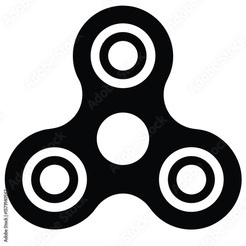 Black Fidget Spinner Icon with Circles in Rounded Triangle Design on White