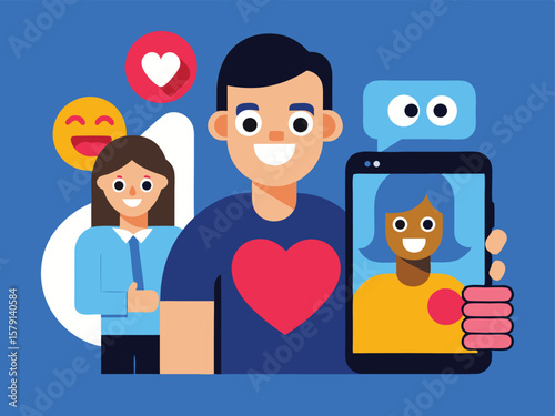 Social media interaction concept depicting love and digital communication on a phone