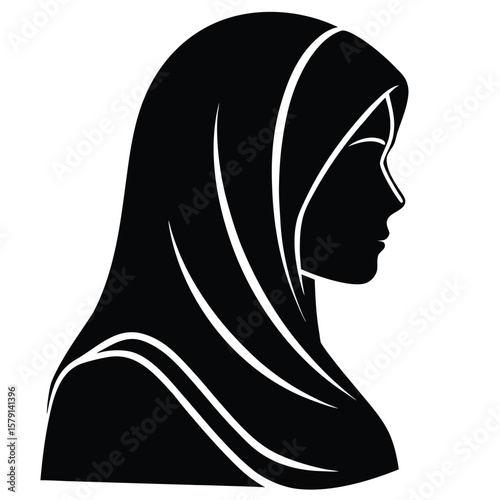 Elegant Silhouette of a Woman Wearing Hijab in Black and White Design