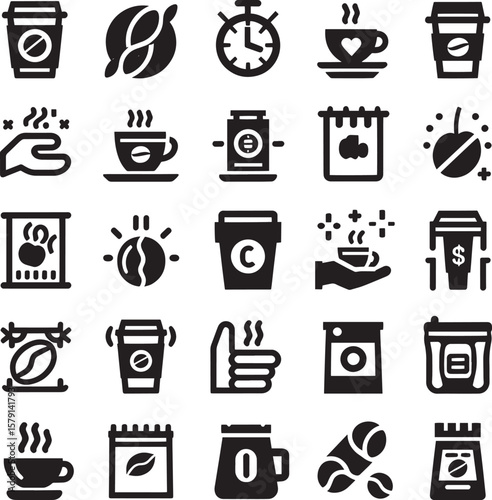 Coffee Culture Icons: A visually rich assortment of coffee-related icons, meticulously designed to represent various facets of coffee culture