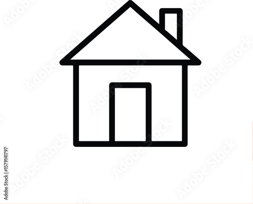 House Icon – Black Outline of Home with Pointed Roof and Chimney on White Background