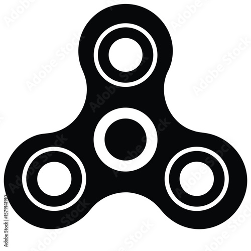 Simple Black Fidget Spinner Illustration With Three Arms and Circle Openings Design