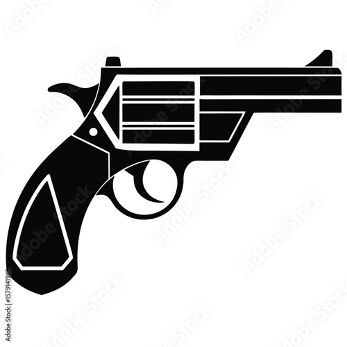 Sleek Black Silhouette of a Revolver, Classic Firearm Design, Isolated Weapon