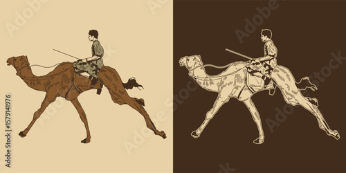 Traditional Middle Eastern Camel Rider Vector Art