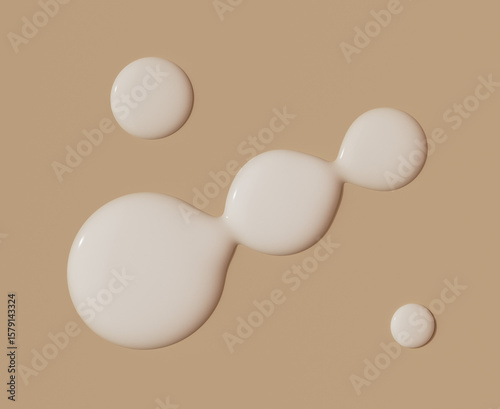 Fotografie Creamy toner cosmetic liquid white texture puddle dripping across beige background