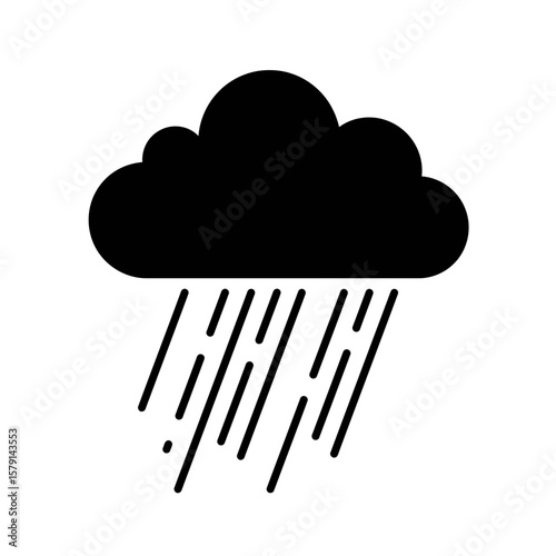 Stormy Silhouette: A dramatic illustration of a rain cloud unleashing a torrent, captured in bold black lines.