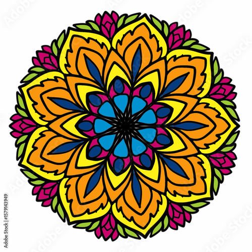 Beautiful and creative colorful mandala design art with white background