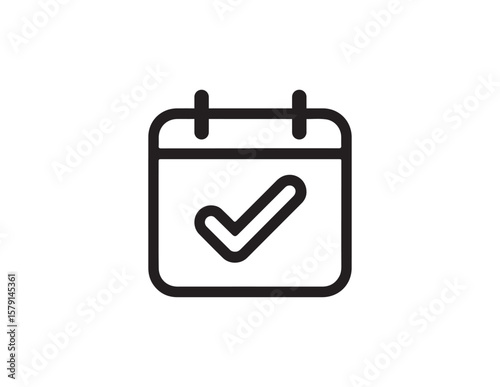 Calendar icon with a check mark symbolizing a completed task or event isolated on white background