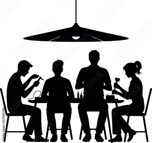 Repair Cafés (Tool-sharing) silhouette on white background