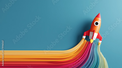 A vibrant rocket launch on a blue backdrop symbolizes innovation, growth, and the exciting journey of startups and businesses to new horizons.