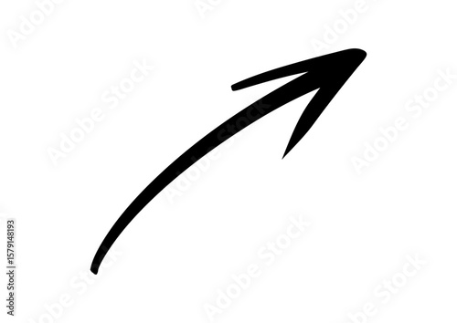 右斜め上に伸びる手書きの矢印　黒