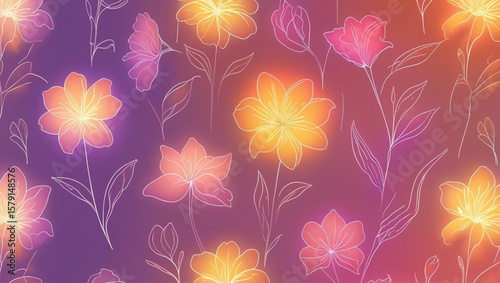 Abstract floral seamless pattern background with pink flowers, leaves, and spring nature illustration