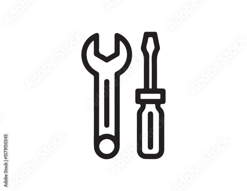 Black outline icon of a wrench and screwdriver isolated on white background