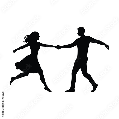 A silhouetted couple dances together, isolated on white background, capturing the energy and joy of movement
