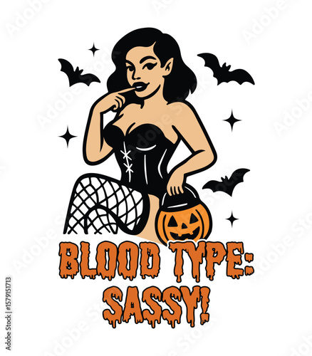 blood type sassy - Sassy Halloween t-shirt vector, Retro Sassy girl illustration, Sassy Halloween clipart, Sassy saying, Witchy Woman design, Sarcastic Witchy Halloween

